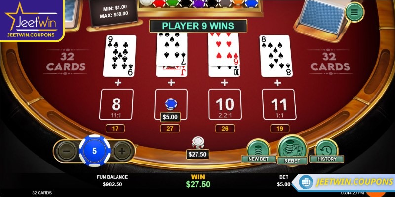 32 Cards JeetWin là phiên bản trực tuyến của trò sử dụng bộ bài rút gọn 32 lá