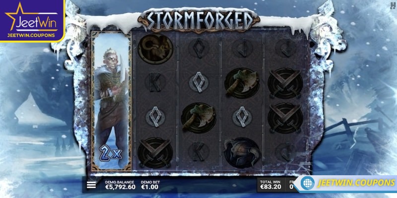 Người chơi chọn mức cược phù hợp ngân sách trước khi quay Stormforged JeetWin